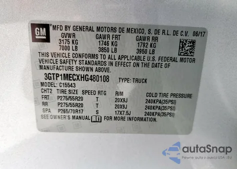2017 GMC Sierra C1500 Sle from USA, damaged, VIN 3GTP1MECXHG480108